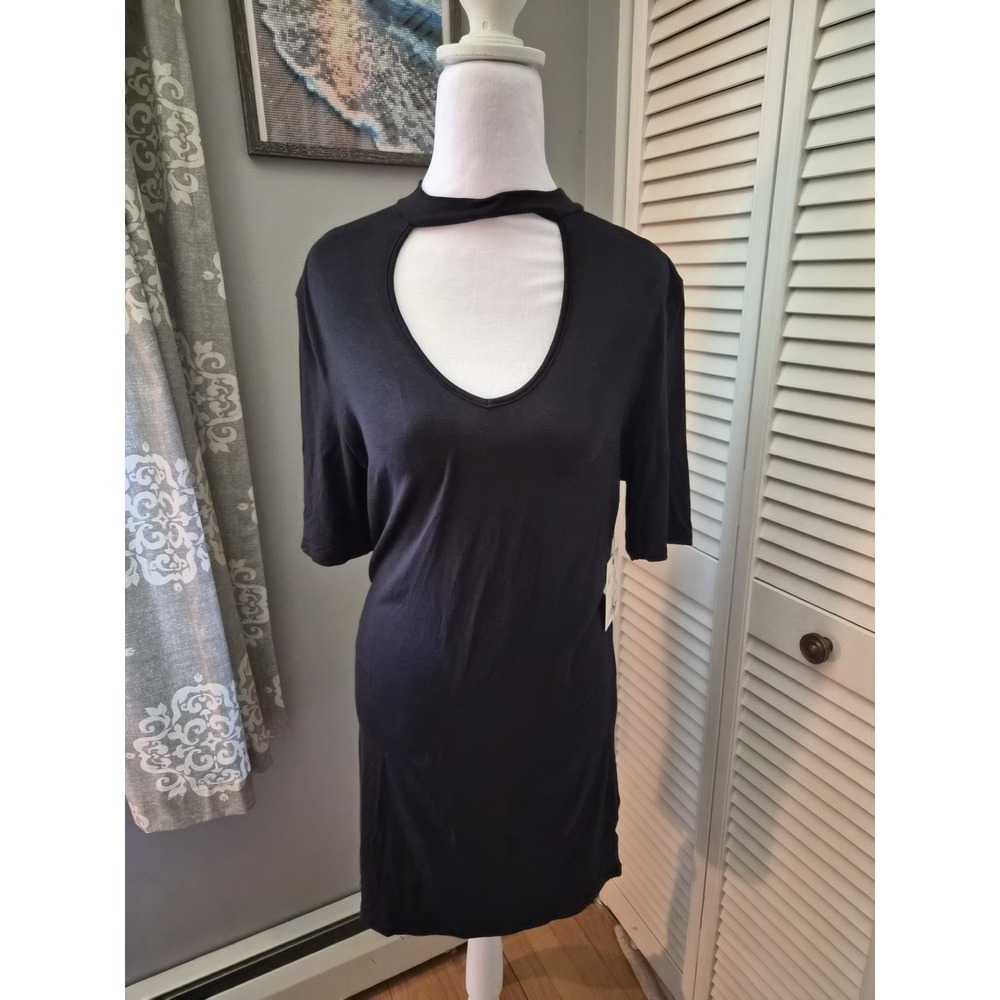 Glitz Womens XL Black Choker V-Neck Cutout Short Sleeve Knit Dress NWT